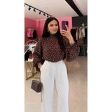 Lookluxurybutik Kahverengi Puantiyeli Balon Kollu Bluz