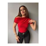 LOOKMEG Kadın Kısa Kol Düşük Omuz Bluz