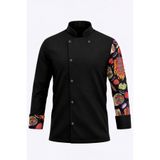 LOOKMT MODA Unısex Siyah Uzun Kollu Çıtçıtlı Desenli Şef Ceketi Aşçı Ceketi Aşçı Saya