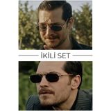 LOOKUP EŞREF TEK GÜNEŞ GÖZLÜĞÜ 2'Lİ SET KAHVE SAP VE SARI SAP SİYAH CAM UV400 KORUMALI GÖZLÜK