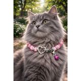 LOOL PREMİUM Kedi kolyesi pembe taşlı kedi tasma kolye