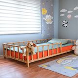 Loolpi Home – Pürmüzlü Montessori Bebek ve Çocuk Karyolası Unisex Doğal Ahşap Yatak - 100 x 200 cm