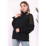 Loom Boutique Büyük Beden Kesme Şifon Detaylı Inci Düğmeli Gömlek