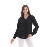 Loom Boutique Büyük beden pilise ve dantel detaylı krep bluz