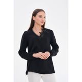 Loom Boutique Kadın Büyük Beden Yaka Güpür ve Taş İşlemeli Bluz B0056