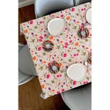 LOOM & LAUREL Baskılı Yıkanabilir Masa Örtüsü Mutfak Bahçe Piknik Masa Örtüsü Pembe Ağırlıklı Çiçek Desenli (140x140)