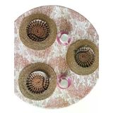 Loom & Laurel Jakarlı Dokuma Kumaş 160 X 160 Yuvarlak Masa Örtüsü Açık Kahverengi Ağırlıklı