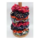 LoomaLoop 5'li Çiçekli Kumaş Toka Seti Topuz Tokası Scrunchies Lastikli Saç Aksesuarı