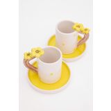 Loomart Çiçek Tasarımlı 2 Kişilik 4 Parça El Yapımı Kahve Fincanı Takımı