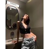 LoomArt Kadın Dantel Bralet Crop Sütyen V Yaka Askılı Şık Esnek Rahat - Siyah