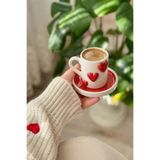 Loomart Kalp Figürlü 2 Kişilik 4 Parça El Yapımı Kahve Fincanı Takımı