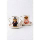 Loomart Teddy Figürlü 2 Kişilik 4 Parça El Yapımı Seramik Kahve Fincanı Takımı
