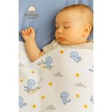 Loomsy Baby Little Blue Wings Müslin Bebek Örtüsü – Pamuk, Hafif, Nefes Alan, Oeko- Tex Sertifikalı Örtü - 0 - 3 Yaş - Beyaz - Mavi