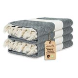 Loomvia - 4'lü paket -%100 Pamuk Peştamal 100x180 cm, Havuz ve Plaj Havlusu, Spor Havlusu, Hızlı Kurur ve Koku Yapmaz, Emici, Hafif ve Kompakt, siyah