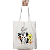 Looney Tunes Bebek Karakterler Iki Tarafı Kalıcı Baskılı Yıkanabilir Okul Plaj Omuz Bez Çantası