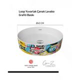 Loop Gen-Z Yuvarlak Masa Üstü Çanak Lavabo Ø40 Cm Grafiti Baskı Extra Beyaz