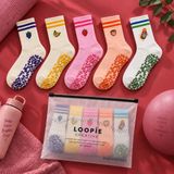 Loopie 5'li Nakışlı Kadın Pilates Çorabı Kaydırmaz Tabanlı Yoga Fitness Dans Bale Çorabı - Isme Özel Şerit - Hediye Çanta - 38 - 44 - Mix