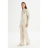Loose Fit Geniş Paça Bej Pamuklu Esnek Sweatpant