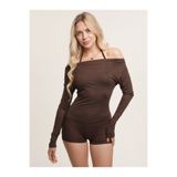 Loova Mocha Kahverengi Bateau Blouse - Kayık Yaka Bluz