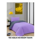 Loova Nevresim takımı tek kişilik"yorgan kılıfı+lastikli çarşaf+yastık kılıfı" %100 pamuk gri-lila