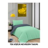 Loova Nevresim takımı tek kişilik"yorgan kılıfı+lastikli çarşaf+yastık kılıfı"%100 pamuk gri-yeşil