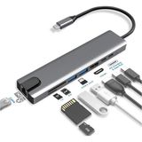 Lopard 8 In 1 Type C Hub HDMI Dönüştürücü Apple Macbook Pro/air iPhone iPad Matebook Uyumlu Çevirici Çoğaltıcı Ethernet RJ45 Sd Tf USB Type C Hub - Renk - Gri