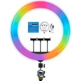 Lopard Rgb Ringlight 45CM Işıklı 3'lü Telefon Tutucu LJJ18 LED Selfie Youtuber Tiktok Işığı Kumandalı - Siyah