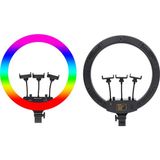 Lopard Rgb Ringlight 54CM Işıklı 3'lü Telefon Tutucu LED Selfie Youtuber Tiktok Işığı Kumandalı Mj-56 - Siyah