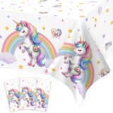 Lopeastar 3 Adet Tek Boynuzlu At Doğum Günü Süslemeleri Masa Örtüleri, Unicorn Parti Süslemeleri Gökkuşağı Büyük Boy Dikdörtgen Masa Örtüleri 142 x 250 cm