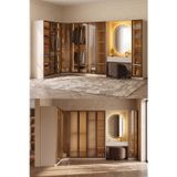 Lora Camlı Gardırop %100 MDF Makyaj Üniteli Puflu Köşe Full Set Modüler Giyinme Odası Dolabı