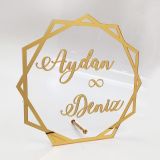 Lora Davet Altıgen Pleksi Ayna İsimlik - Altın 51717