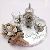 Lora Davet Damat Kahve Fincan Tepsisi (1 Adet) Beyaz - 53108