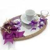 Lora Davet Damat Kahve Fincanı Tepsisi (1 Adet) Mor - 53100