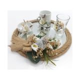 Lora Davet Damat Kahve Fincanı Tepsisi Beyaz 54189