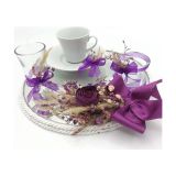 Lora Davet Damat Kahve Fincanı Tepsisi Mor 54186