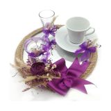 Lora Davet Damat Kahve Fincanı Tepsisi Mor 54199