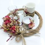 Lora Davet Damat Kahve Fincanı Tepsisi Pembe 54121