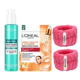 L’Oréal Paris Bright Reveal Cilt Kusuru İzi Karşıtı, Serum İçerikli Temizleme Jeli 150ml & Revitalift Clinical Anında Aydınlatıcı C Vitamini Serum Etkili Maske + Hediye Havlu Bileklik 2'li Set