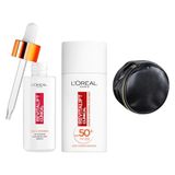 L'Oréal Paris Revitalift Clinical 12 Saf C Vitamini Aydınlatıcı Serum Revitalift Clinical SPF 50+ Günlük Yüksek Uv Korumalı Yüz Güneş Kremi 50 ml Çanta Cilt Bakım Seti