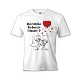 Lord T-Shirt Benimle Evlenir misin? Beyaz Erkek T-shirt