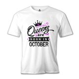 Lord T-Shirt Queens Born in October Beyaz Erkek T-shirt