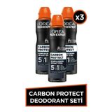 L'Oreal Paris Carbon Protect Anti Perspirant 5'i 1 Arada Erkek Sprey Deodorant 150ml 3'lü Set
