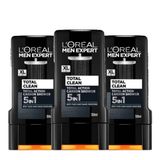 L'Oreal Paris Men Expert Total Clean 5'i 1 Arada Kömürlü 3X300 ml Duş Jeli