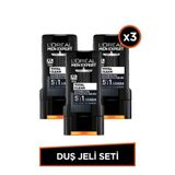 L'Oreal Paris Men Expert Total Clean 5'i 1 Arada Kömürlü Duş Jeli 300 Ml 3'lü Set
