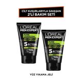 L'Oreal Paris Pure Charcoal Cilt Problemlerine Karşı Savaşan Kömürlü Yüz Yıkama Jeli 100ml 2'li Erkek Bakım Seti