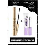 L'Oreal Paris Telescopic Gold Maskara - Siyah & Super Lock Brow Glue Kaş Sabitleyici Maskara - Şeffaf