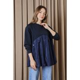 Loreen Kadın Cep Kapağı Detaylı Oversize Tunik - 20714TUN - NAVY