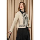 Loreen Kadın Nakış Detaylı Kısa Ceket - 20719CKT - BEIGE-BLACK