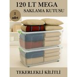 Loremp 120 Lt Mega Boy Saklama Kutusu Kilitli Tekerlekli 2 Adet Depolama - Standart - Renkli Beyaz