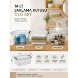 Loremp 14 Litre Kilitli Şeffaf Saklama Kutusu 3’lü Set – Istiflenebilir Kapaklı Düzenleme ve Depolama Kutusu - Standart - 001-Renkli